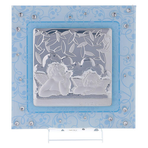 Raphael's angels, light blue Murano glass with bi-laminate image, 12x12 cm 1