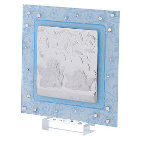 Picture double laminated silver and Murano glass Rafael's angels light blue 5x5 in