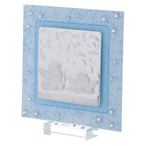 Picture double laminated silver and Murano glass Rafael's angels light blue 5x5 in 2