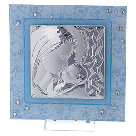 Picture double laminated silver and Murano glass Maternity light blue 5x5 in