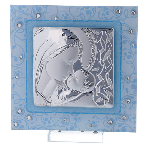 Picture double laminated silver and Murano glass Maternity light blue 5x5 in 1