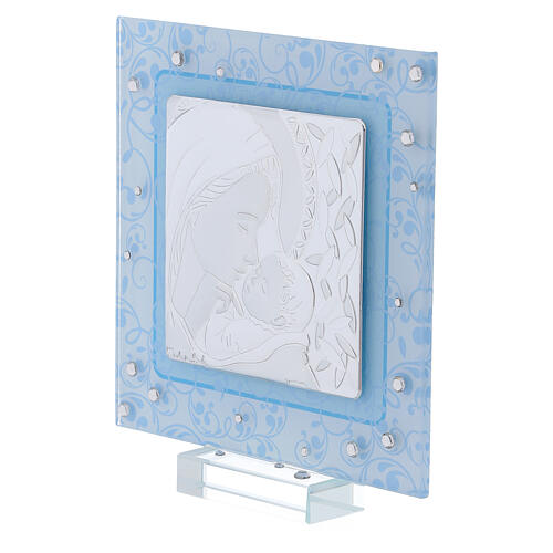 Picture double laminated silver and Murano glass Maternity light blue 5x5 in 2