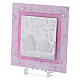 Quadro anjos Rafael cor-de-rosa prata bilaminada vidro Murano 12x12 cm s2