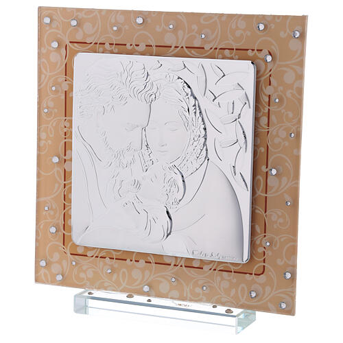 Obrazek Święta Rodzina bilaminat szkło Murano kolor bursztynowy 17 x 17 cm 2