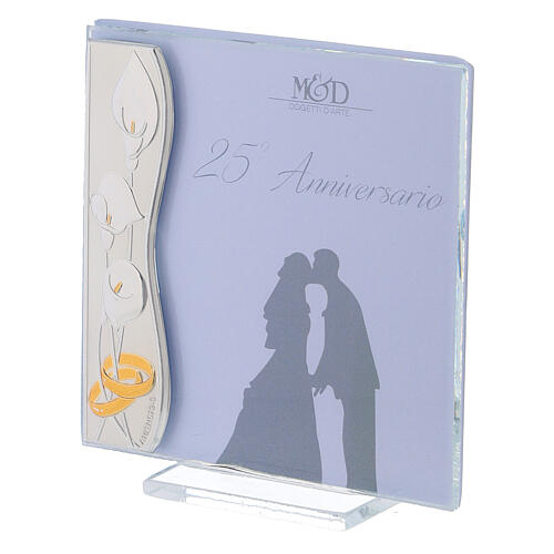 Portafoto con fedi 25 anni matrimonio lamina argento 10x10 cm  2