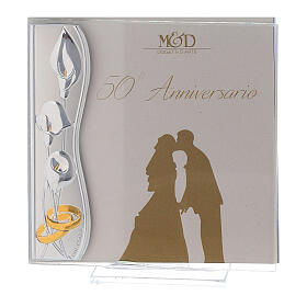 Picture frame with rings 50 years of marriage silver foil 4x4 in