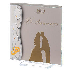 Picture frame with rings 50 years of marriage silver foil 4x4 in