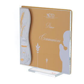 Photo frame for First Communion, chalice and ears of wheat, silver laminate, 10x10 cm