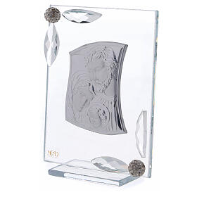 Lembrancinha prata bilaminada e vidro quadro Sagrada Família 7x10 cm