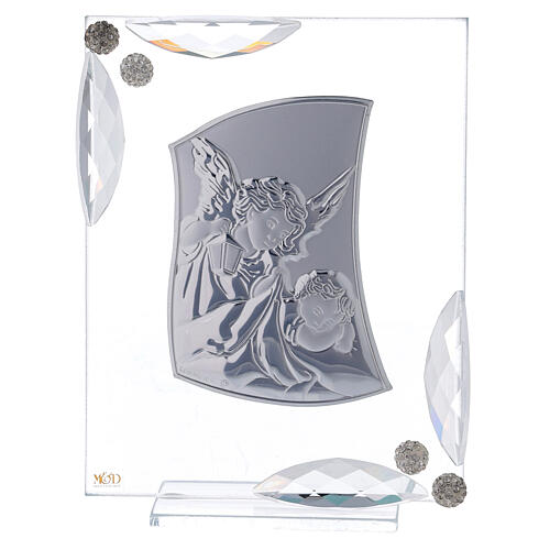 Cuadrito con ángeles lámina de plata y bolitas 15x10 cm 1