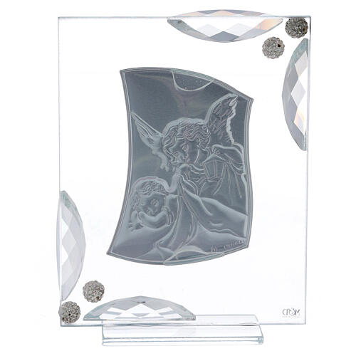 Cuadrito con ángeles lámina de plata y bolitas 15x10 cm 3