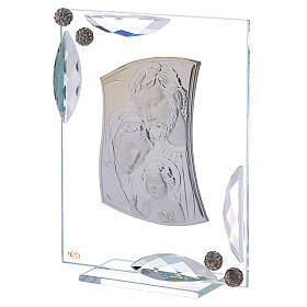 Quadro prata bilaminada Sagrada Família com cristais 15x10 cm