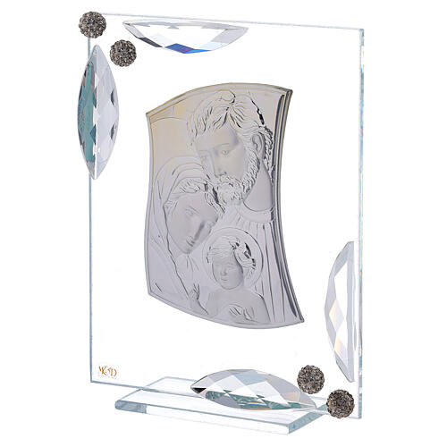 Quadro prata bilaminada Sagrada Família com cristais 15x10 cm 2