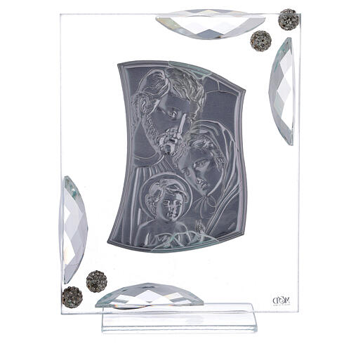 Quadro prata bilaminada Sagrada Família com cristais 15x10 cm 3