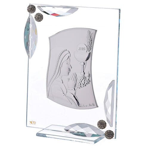 Glass picture, girl's First Communion, silver laminate, 15x10 cm 2