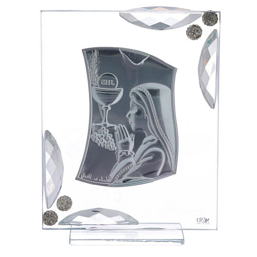 Glass picture, girl's First Communion, silver laminate, 15x10 cm 3