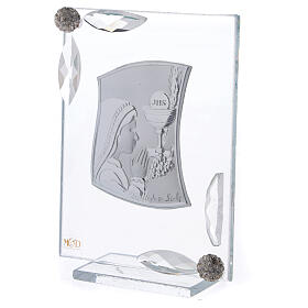 Holy Communion gift for girl, glass ornament, silver bi-laminate, 10x7 cm