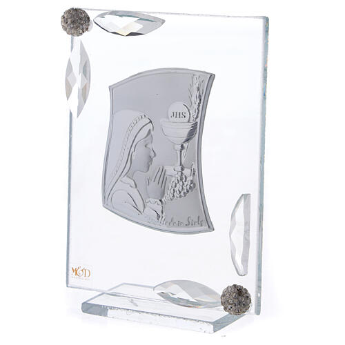 Holy Communion gift for girl, glass ornament, silver bi-laminate, 10x7 cm 2
