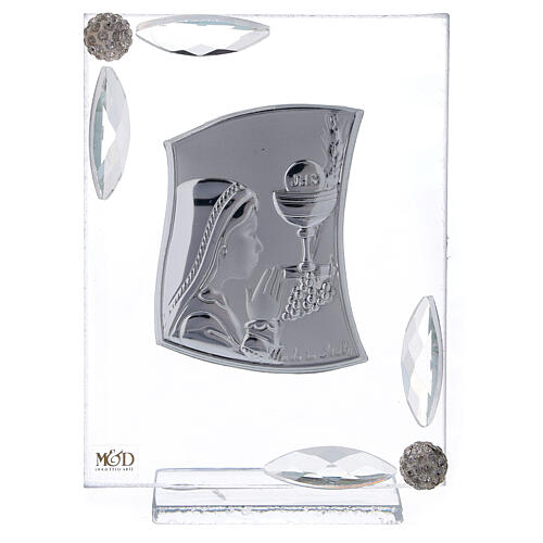 Holy Communion gift for girl, glass ornament, silver bi-laminate, 10x7 cm 5
