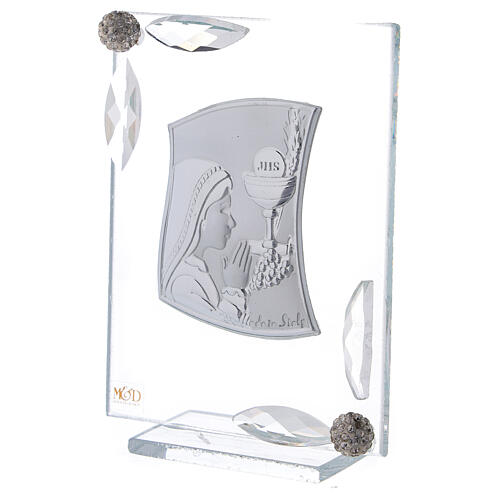 Holy Communion gift for girl, glass ornament, silver bi-laminate, 10x7 cm 6