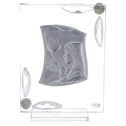 Holy Communion gift for girl, glass ornament, silver bi-laminate, 10x7 cm 7