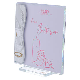 Photo frame 10x10 cm, Baptism gift idea, pink, silver laminate