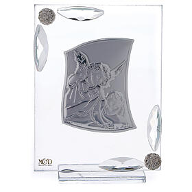 Quadro Anjo da Guarda lâmina de prata presente Batismo 10,5x7,5 cm