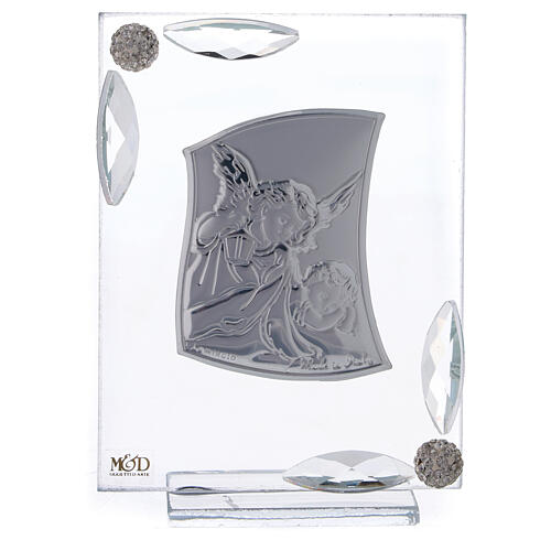 Quadro Anjo da Guarda lâmina de prata presente Batismo 10,5x7,5 cm 1