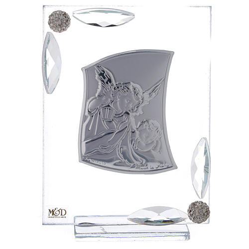 Quadro Anjo da Guarda lâmina de prata presente Batismo 10,5x7,5 cm 5