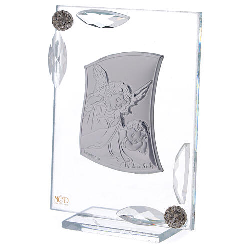 Quadro Anjo da Guarda lâmina de prata presente Batismo 10,5x7,5 cm 6