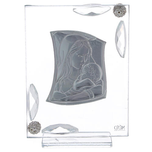 Cuadrito Virgen Niño laminado plata bolitas 10x7 cm 3