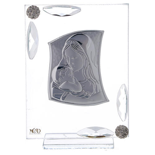 Quadretto Madonna Bambino laminato argento perline 10x7 cm 1
