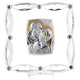 Quadretto Sacra Famiglia lamina argento e festoni cristallo 7x7 cm