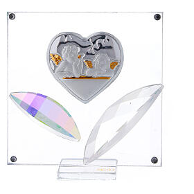 Baptism ornament heart and leaves angels 3x3 in