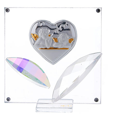 Baptism ornament heart and leaves angels 3x3 in 1
