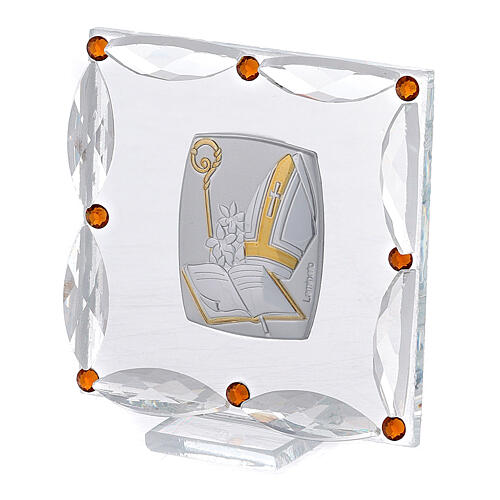 Kleines Bild zur Konfirmation aus Glas und Bilaminat mit Mitra und Bischofsstab, 7 x 7 cm 2