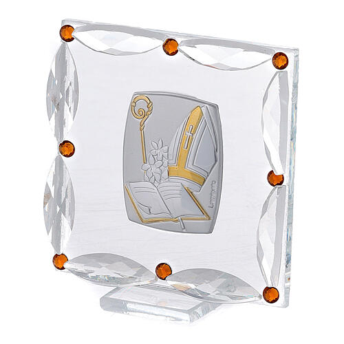 Cadre Mitre et Crosse 7x7 cm verre argent bilaminé Confirmation 2