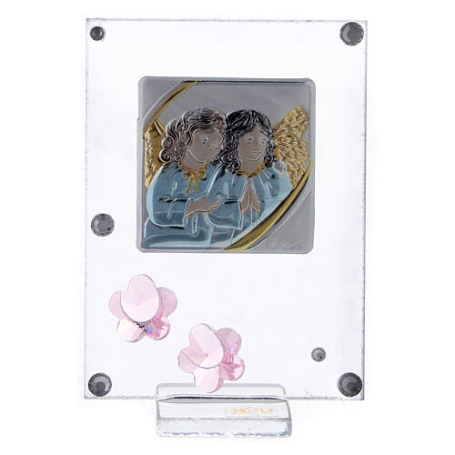 Angels praying with pink flowers, glass picture 1
