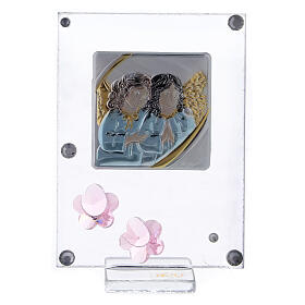 Picture Angels in prayer double laminated silver pink flowers
