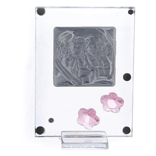 Picture Angels in prayer double laminated silver pink flowers 3