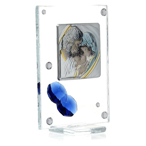 Holy Family with blue flowers, glass picture 10x5 cm 3