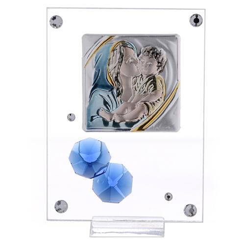 Maternity with blue flowers, glass picture 10x5 cm 1