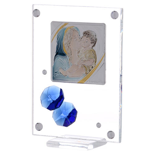 Quadro Maternidade prata bilaminada flores azuis 10x5 cm 2