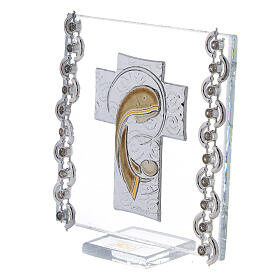Glass picture with bi-laminate cross, stylised Virgin with Child, 7x7 cm