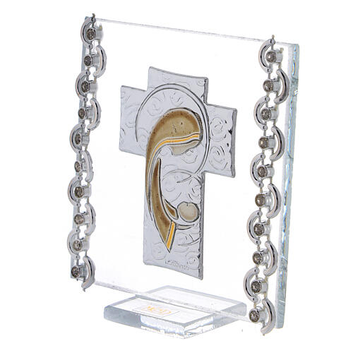 Glass picture with bi-laminate cross, stylised Virgin with Child, 7x7 cm 2