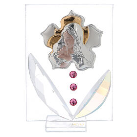 Cadre Maternité argent bilaminé cristaux strass rose 10x5 cm