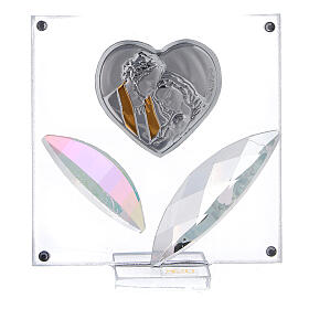 Glass picture with crystal petals, heart with Holy Family, 7x7 cm