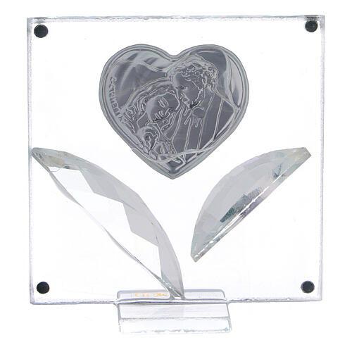Glass picture with crystal petals, heart with Holy Family, 7x7 cm 3