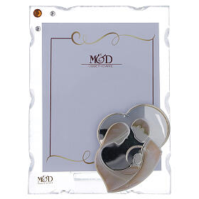Photo frame, bi-laminate heart, stylised Holy Family, 10x7 cm
