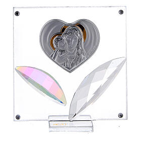 Glass picture with crystal petals, heart with Maternity image, 7x7 cm